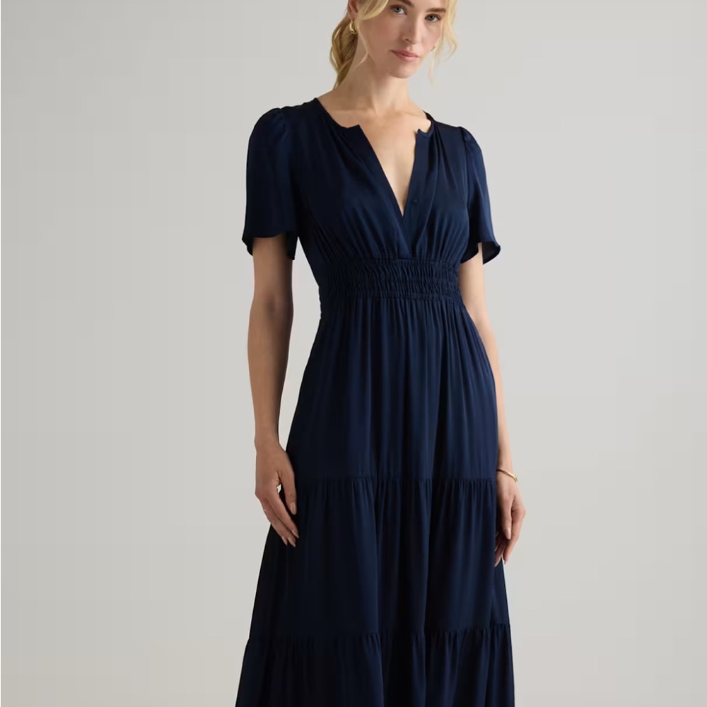 Quince stretch silk tiered maxi dress